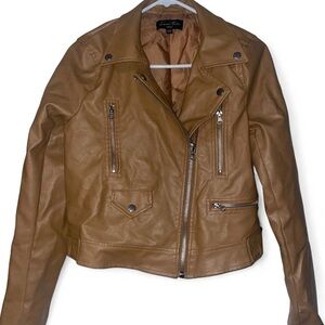 Faux Leather Moto Jacket - Tan